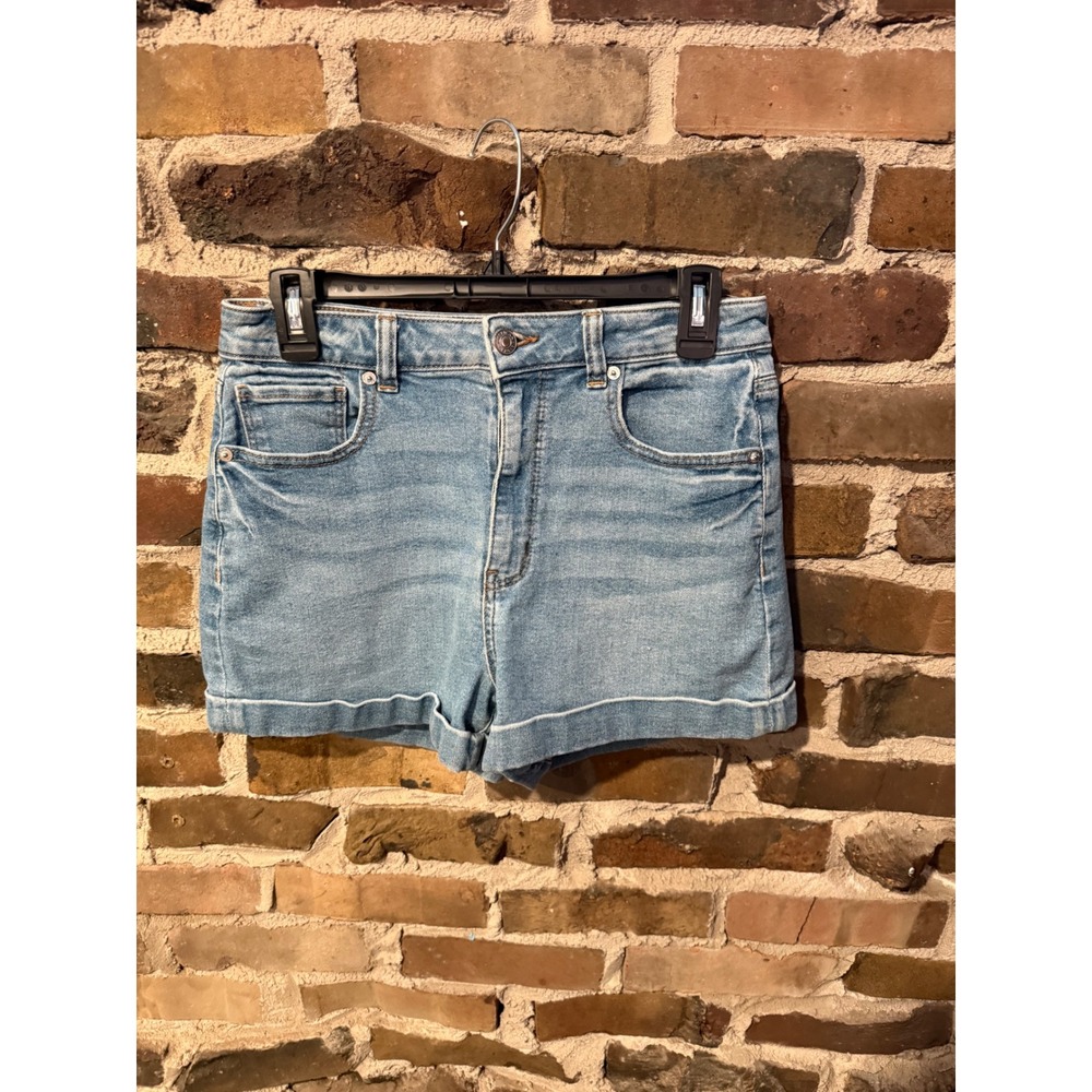 American Eagle Denim Shorts Womens 6 Light Blue Coastal Boho Rolled Hem Stretch